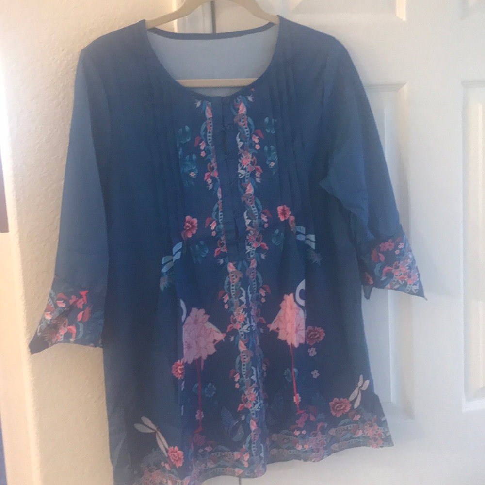 Large medium blue button front top